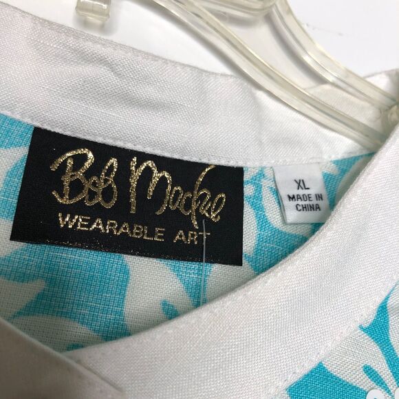 Bob Mackie NWT Wms Wearable Art Linen Blend Floral Turquoise Top Size XL Sequins - Picture 3 of 12